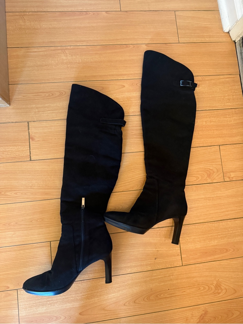 Aquatalia Black Over-The-Knee Suede Heel Boots - Picture 6 of 8